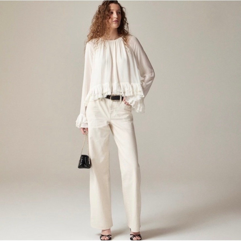 J.Crew 84 Low Rise‎ Wide Leg Jeans Cream Ecru Denim CD128 Womens Size 32 NWT